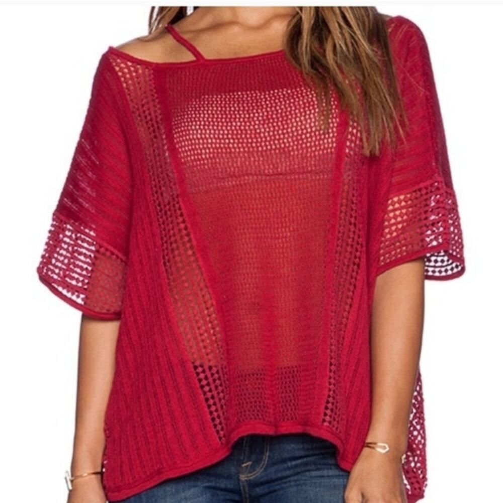 Free People Echo Stitch Sweater Deadstock Oversized Sold Out Red Pink EUC S Open